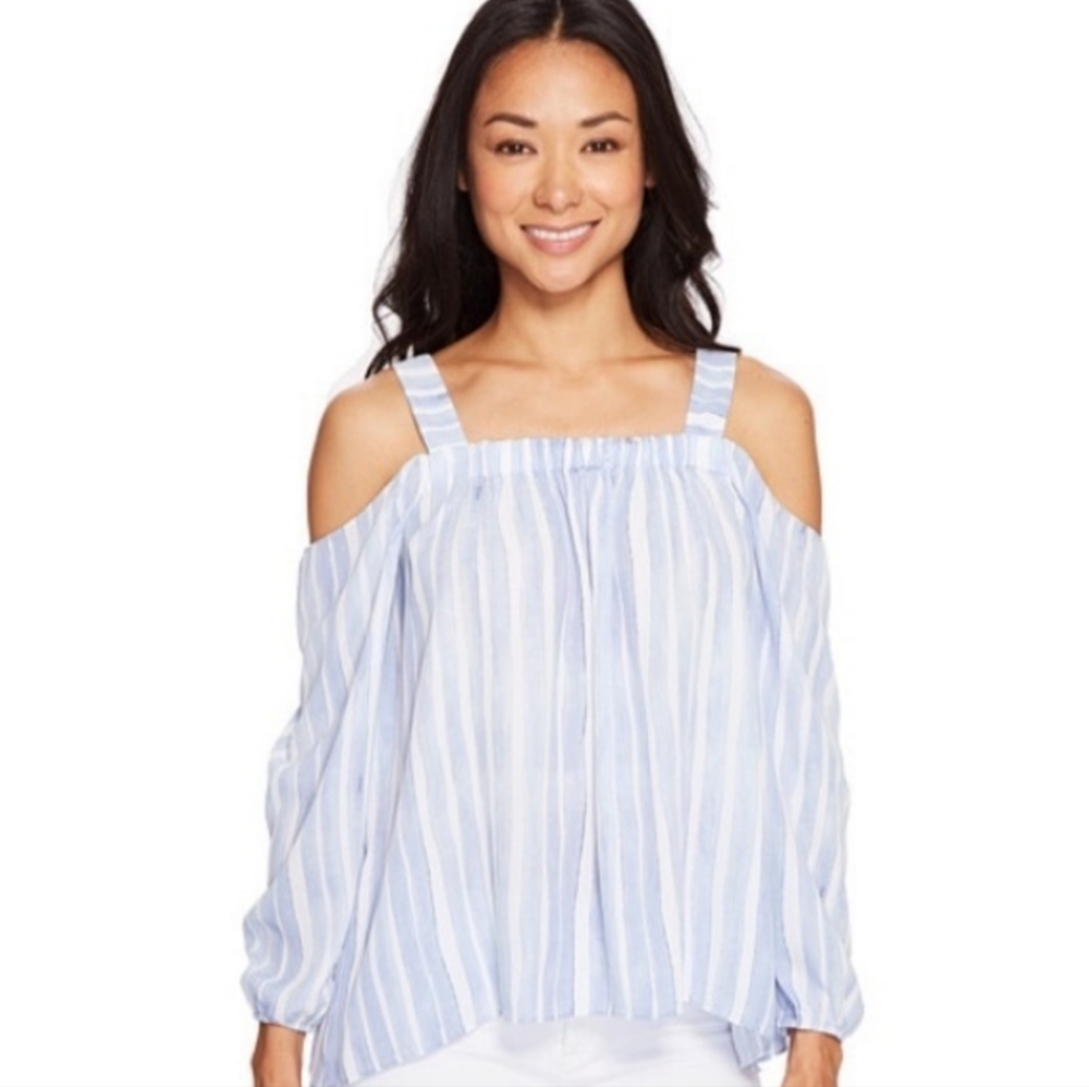 Vince Camuto cold shoulder blue and white stripes, XS